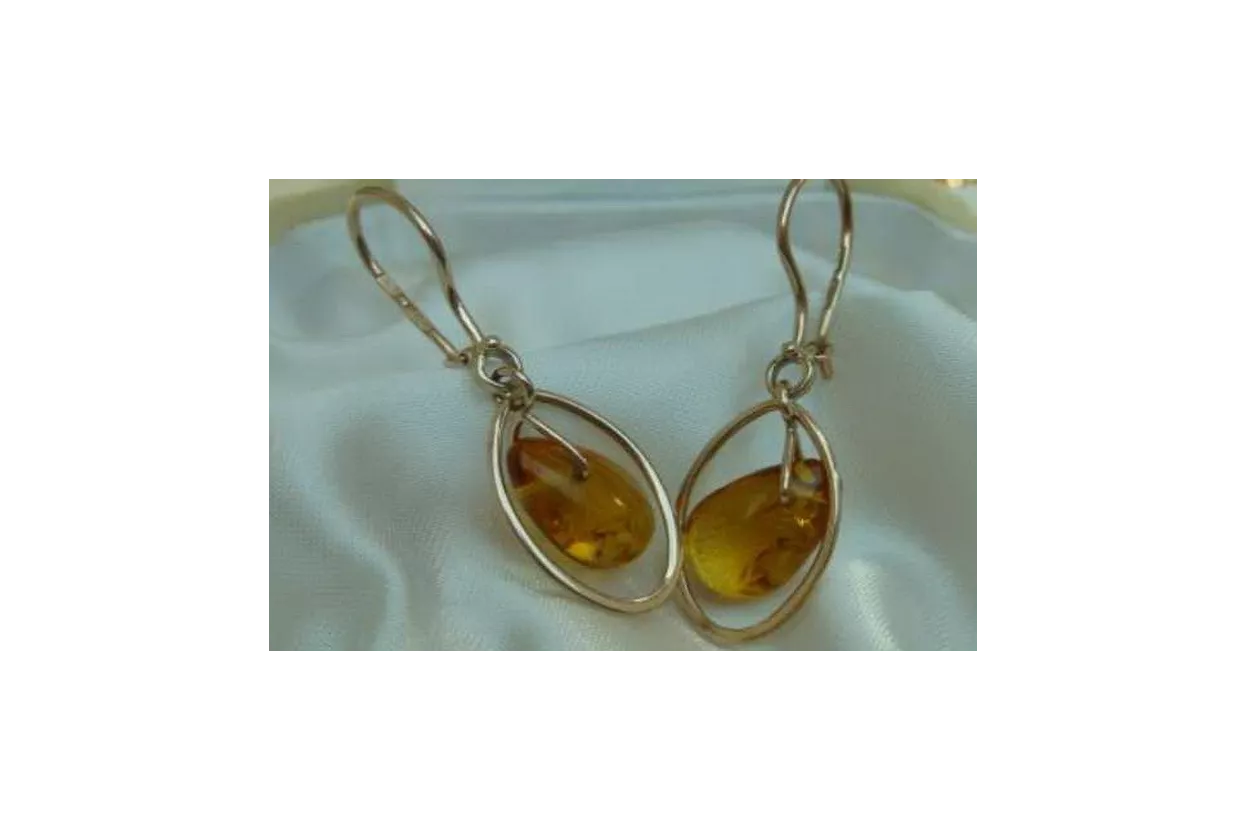 Russian Soviet silver rose gold plated 925 Amber earrings veab004